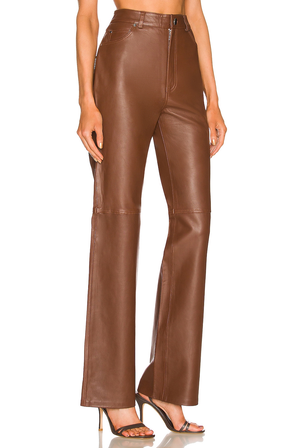 L'Academie Mila Leather Boot Cut Pant in Brown