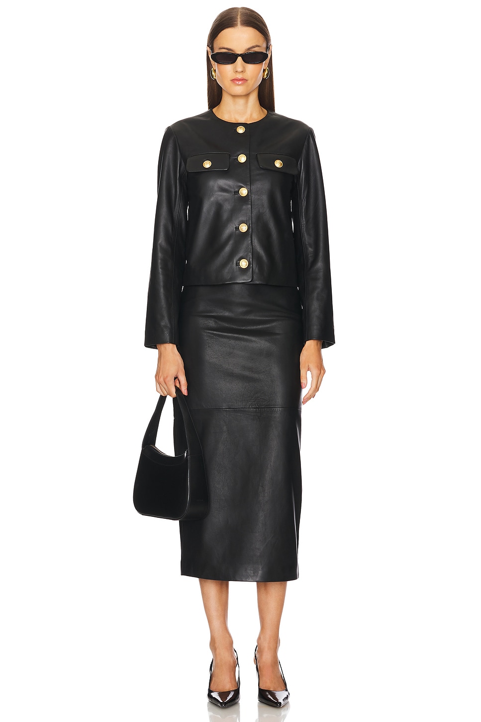 L'Academie by Marianna Bruni Leather Midi Skirt