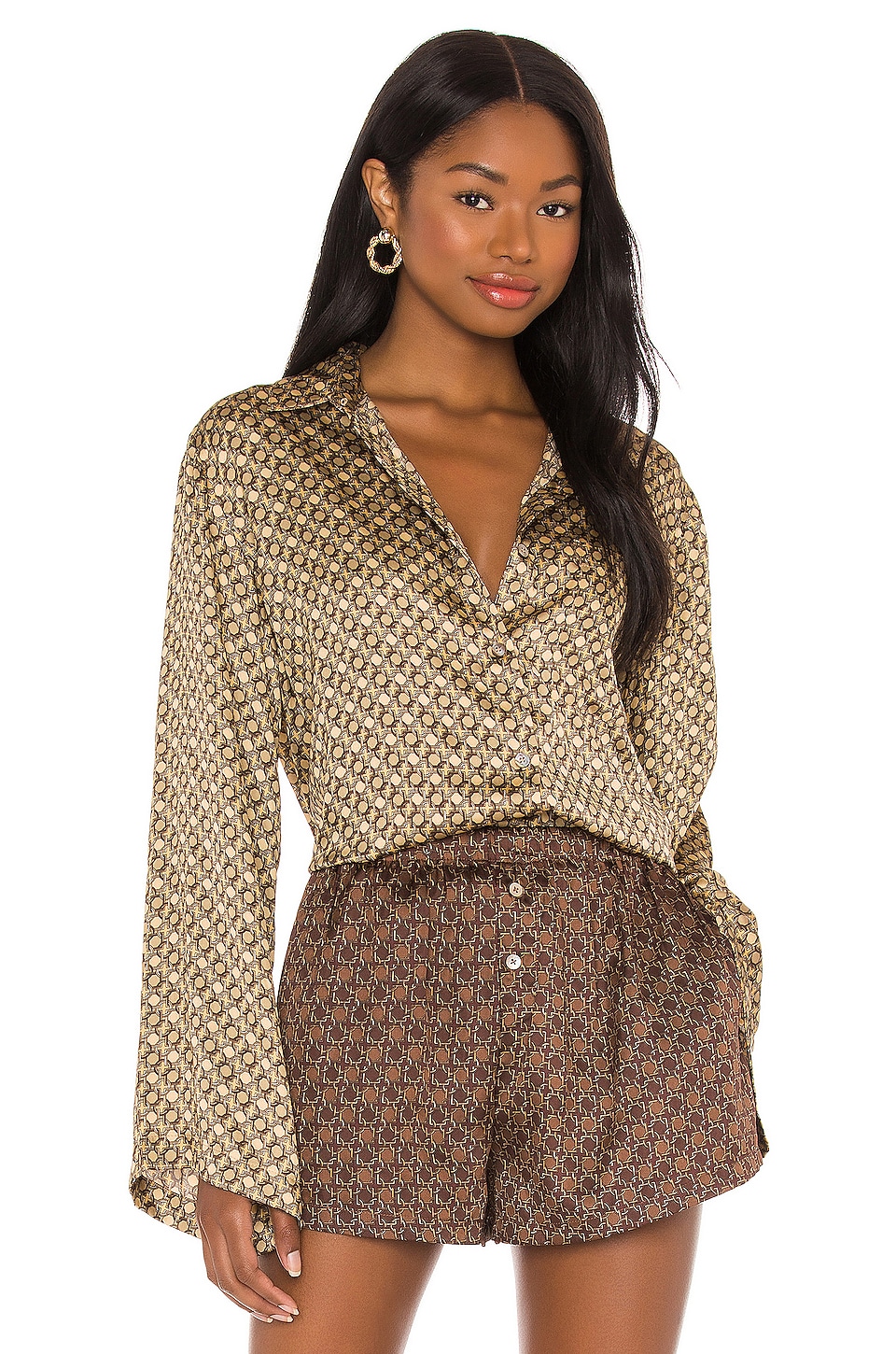 Image 1 of Oversized Button Down in Tan Chain