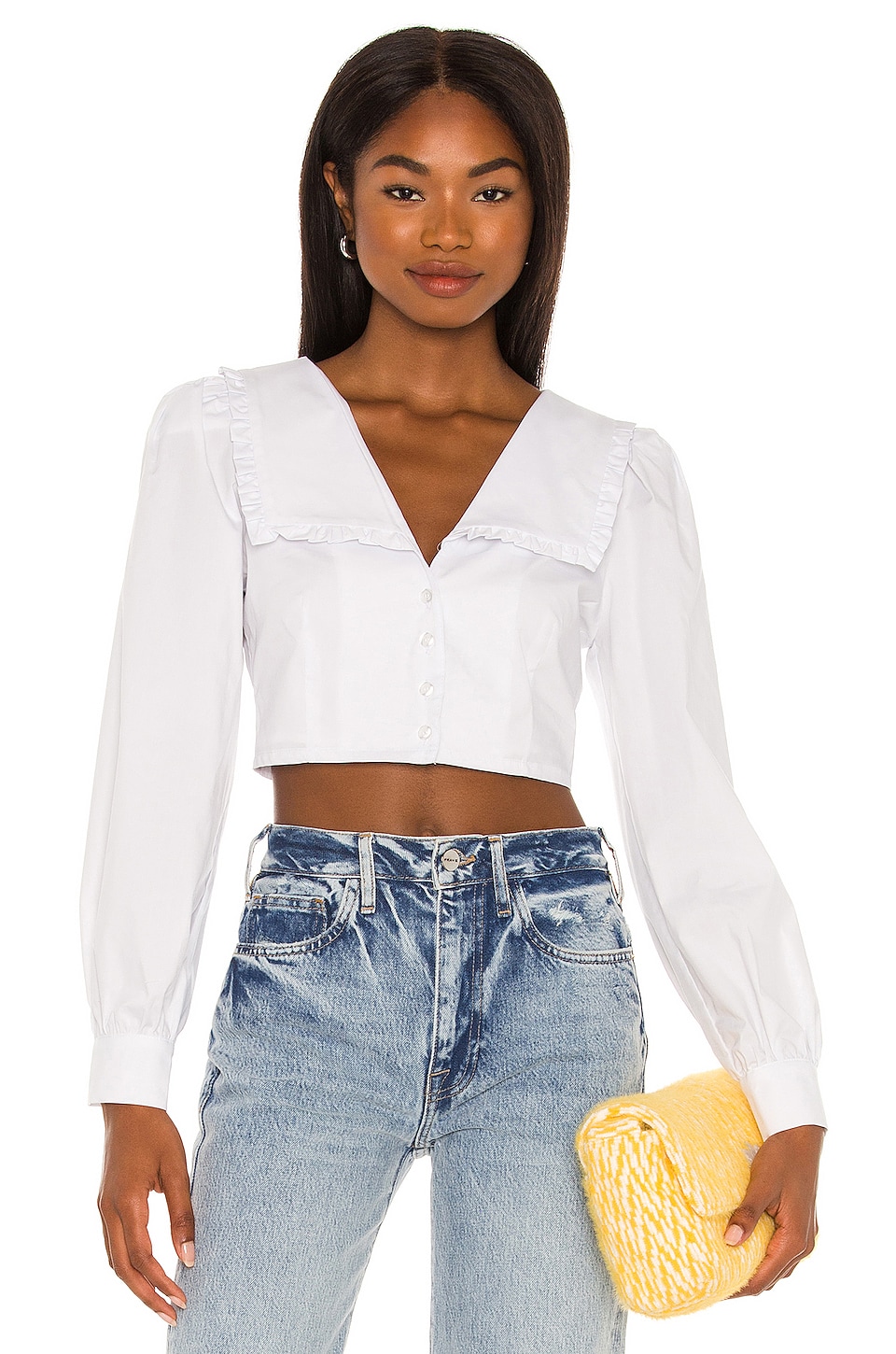 L'Academie The Celi Crop Blouse in White | REVOLVE