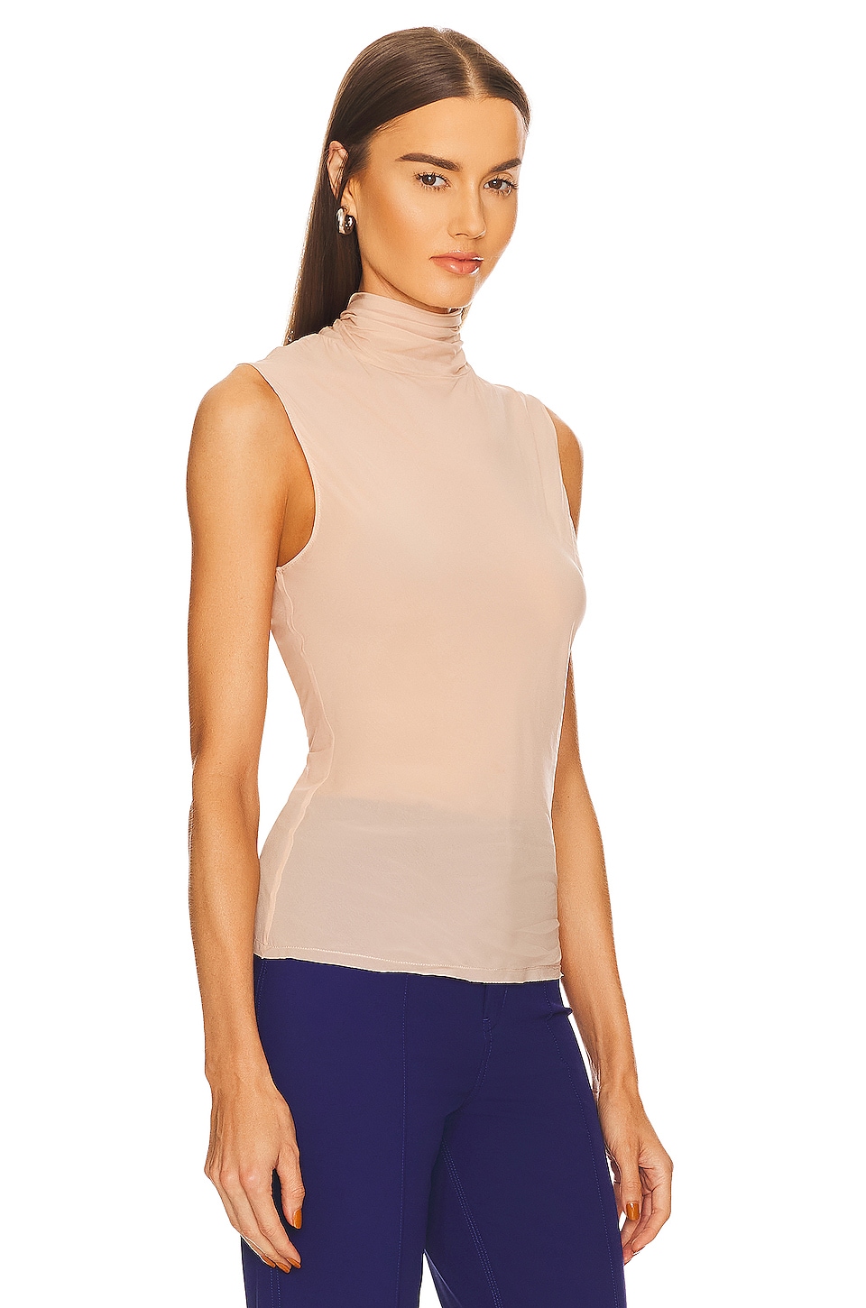 L'Academie Sheer Turtleneck Shell in Flesh Nude