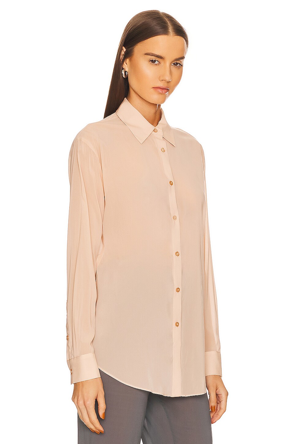 L'Academie Sheer Buttondown Top in Flesh Nude