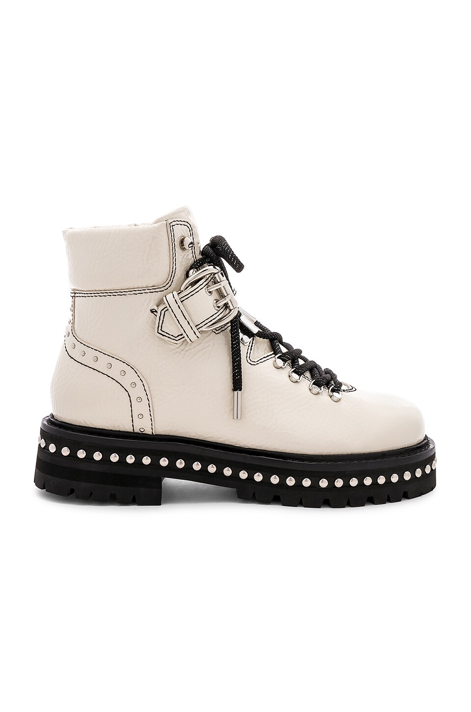 Lola Cruz Patent Moto Boot in White 