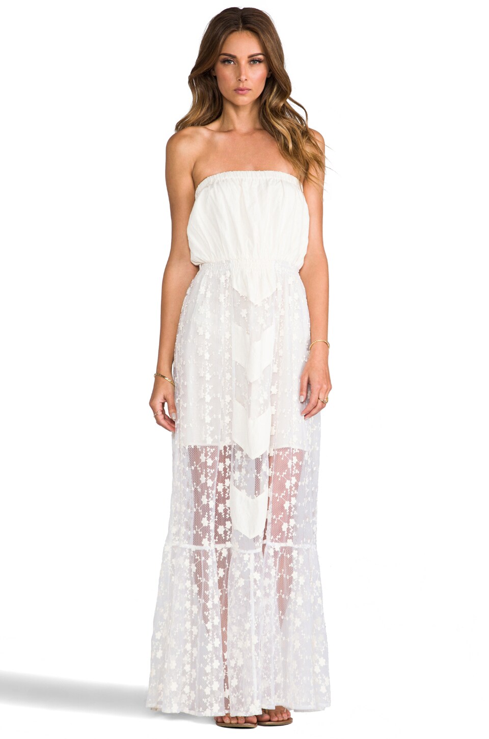 Line & Dot Embroidery Lace Tube Dress in Ivory | REVOLVE