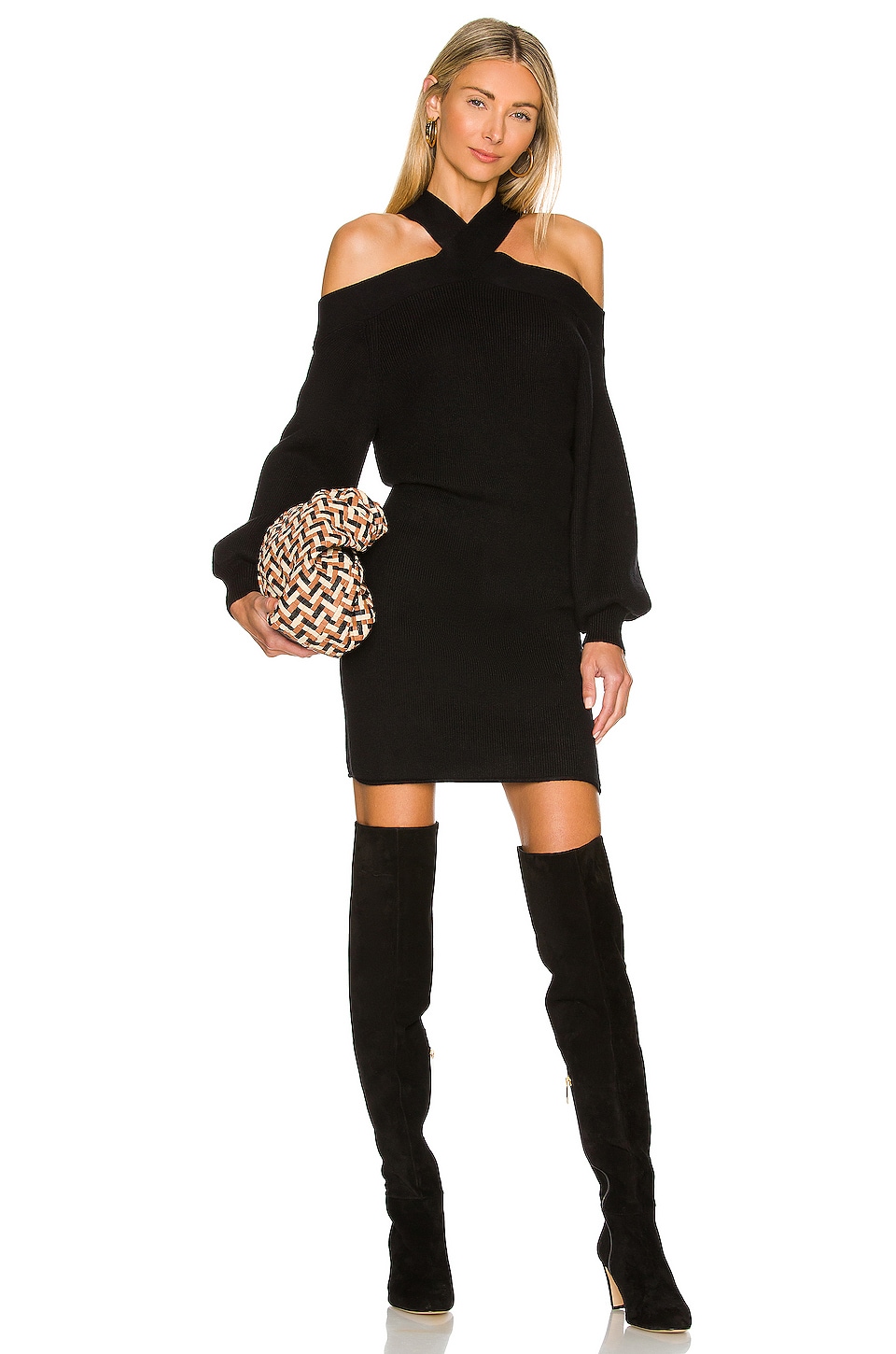 Line & Dot Ariana Cold Shoulder Sweater Dress Black