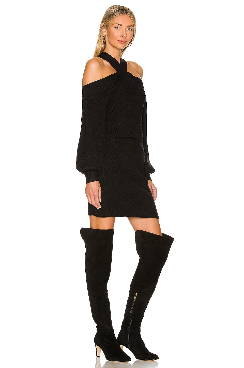 Line & Dot Ariana Cold Shoulder Sweater Dress in Black