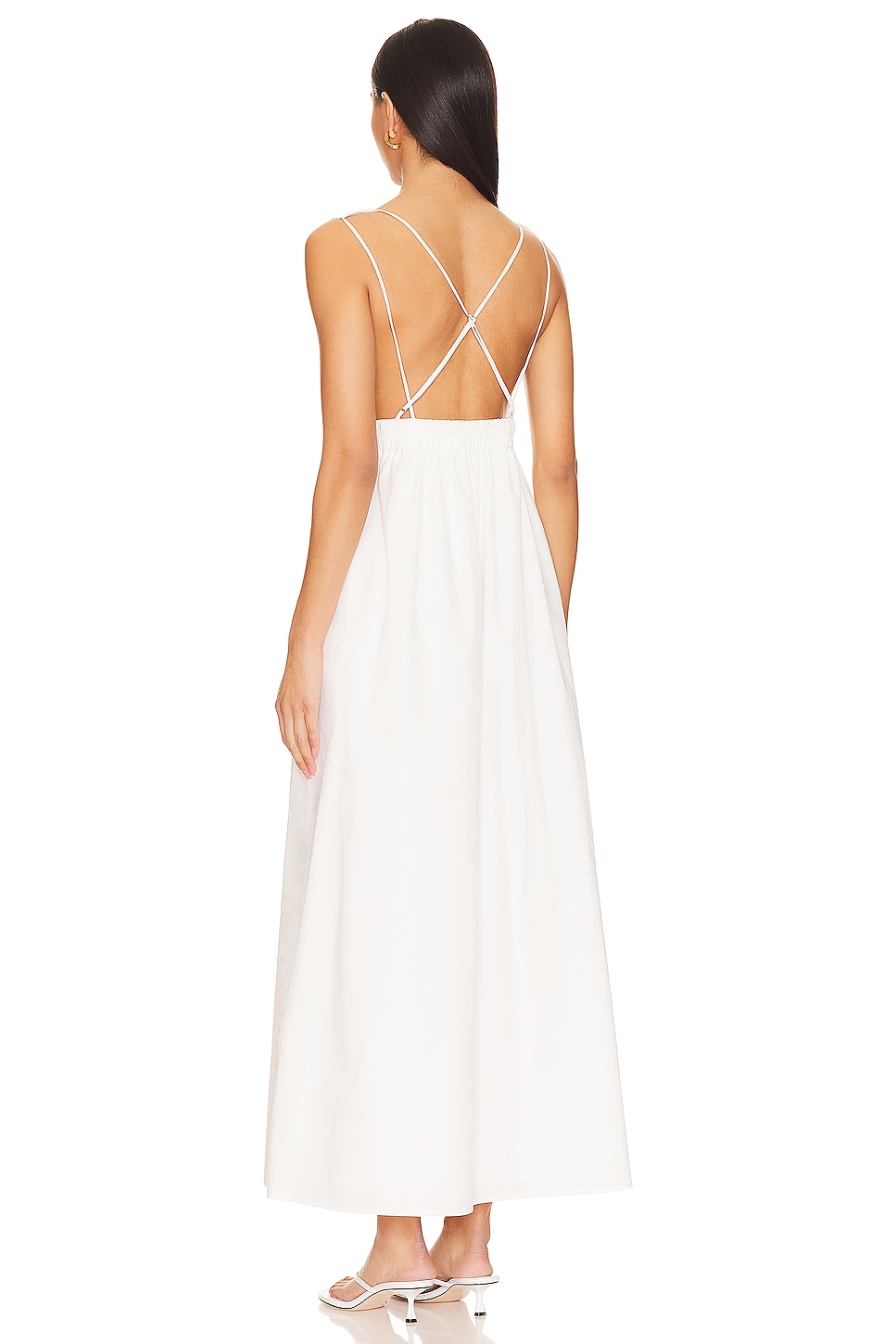 red dress bachelorette party Nivalis Embellished Cowl-Neck Backless Maxi Dress in White main image 0