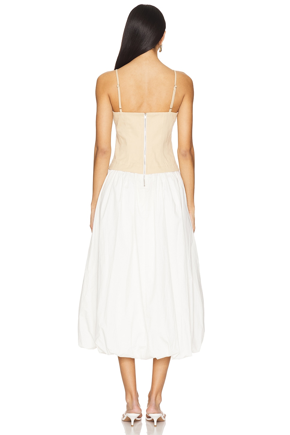white and beige dress White and Beige Lace Trumpet Hem Midi Dress | Womens | Medium (Available in S) | 100% Polyester | Lulus