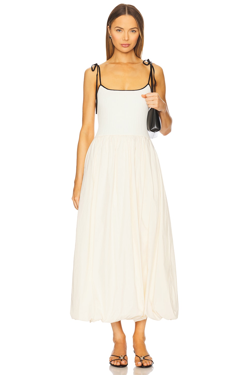 navy blue dress for baby girl Button Front Ribbed Knit A-line Midi Dress in Cream