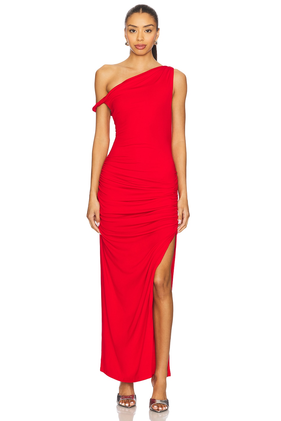Line & Dot Erina Asymmetrical Maxi Dress in Red