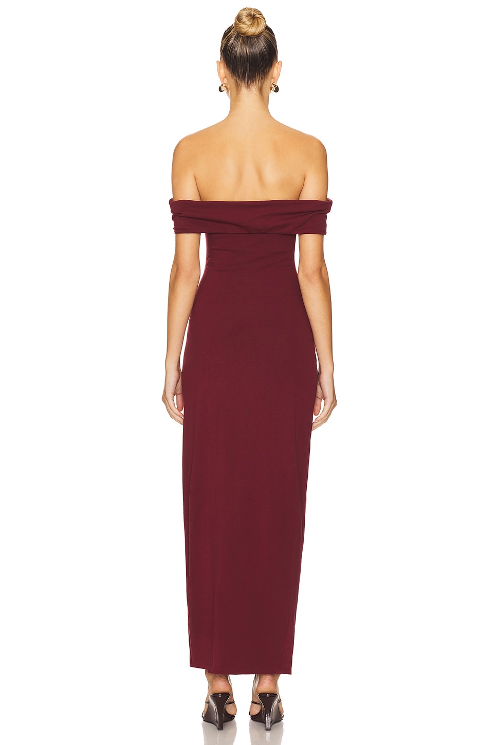 burgundy knit maxi dress Women's Long Sleeve Knitted Maxi Dress With Belt - Wine Red - L - Assia