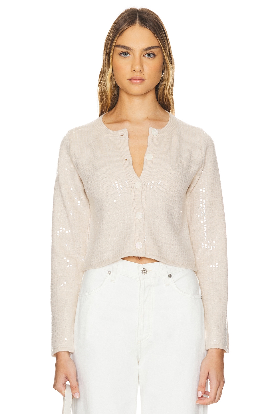 Line & Dot Shine On Cardigan in Ecru | REVOLVE