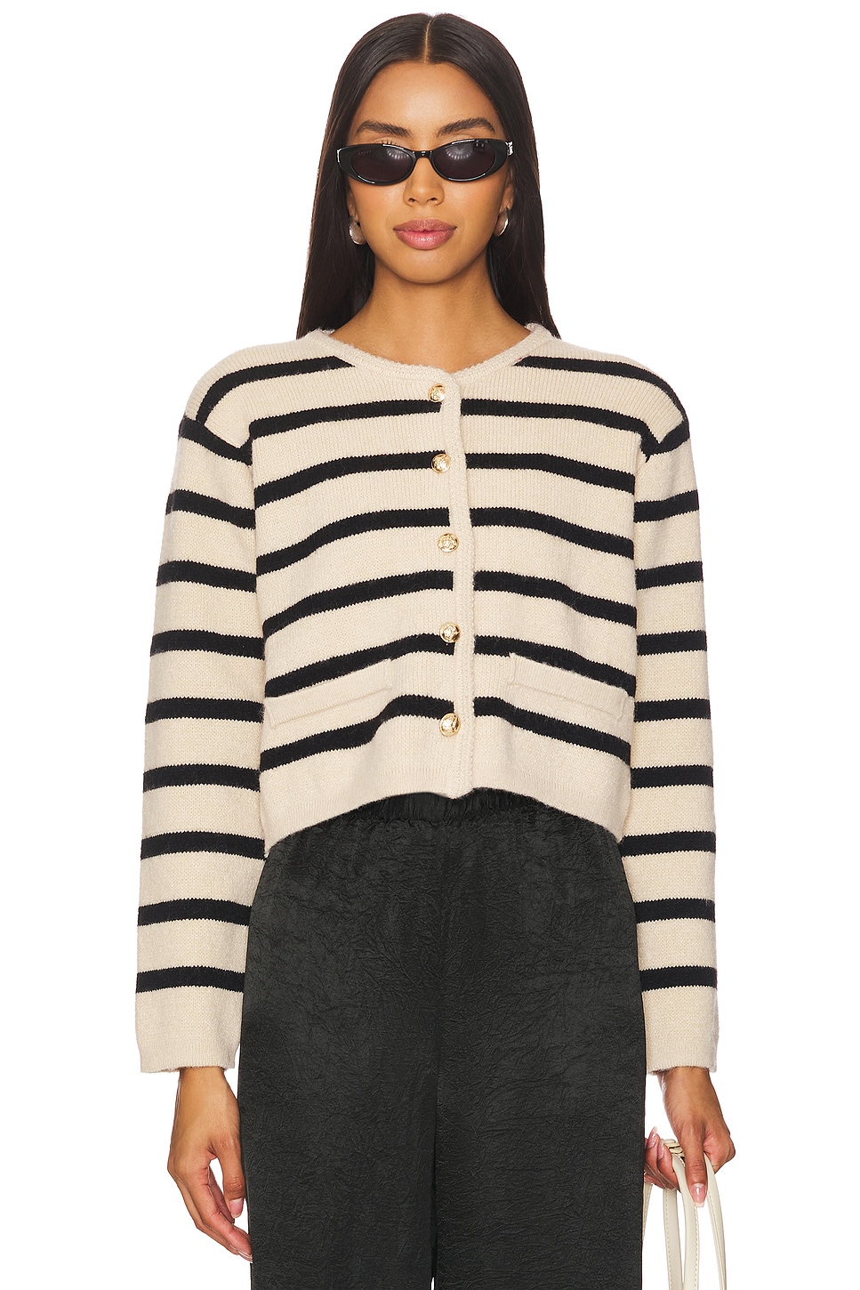 Line & Dot Benni Stripe Cardigan in Tan & Black | REVOLVE