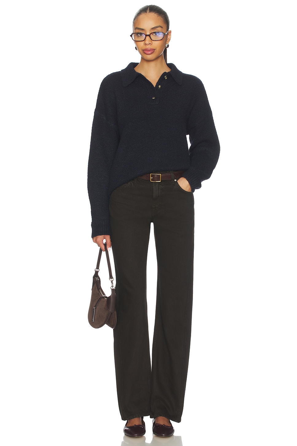 Line & Dot Hart Polo Knit Sweater in Navy | REVOLVE