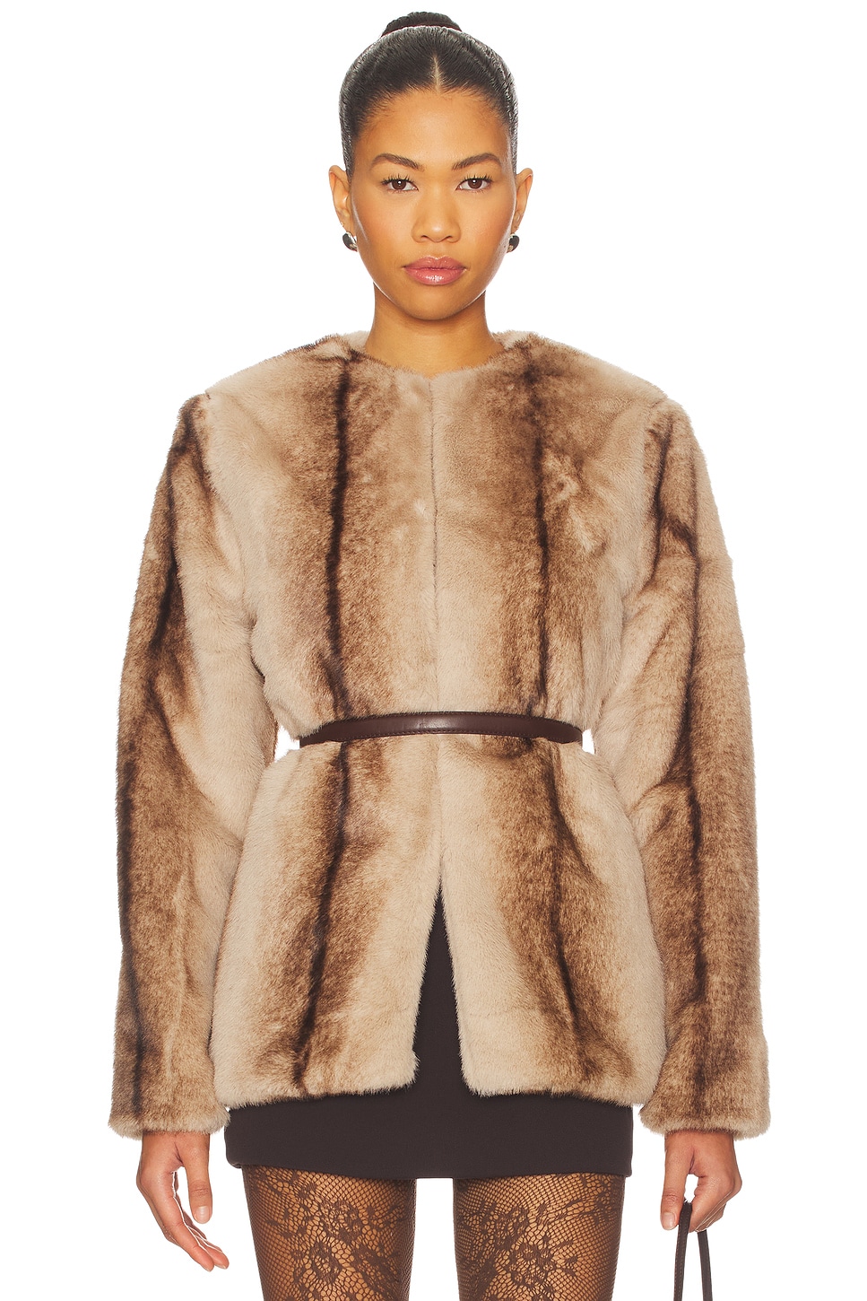 Line & Dot The City Faux Fur Jacket in Brown Multi | REVOLVE
