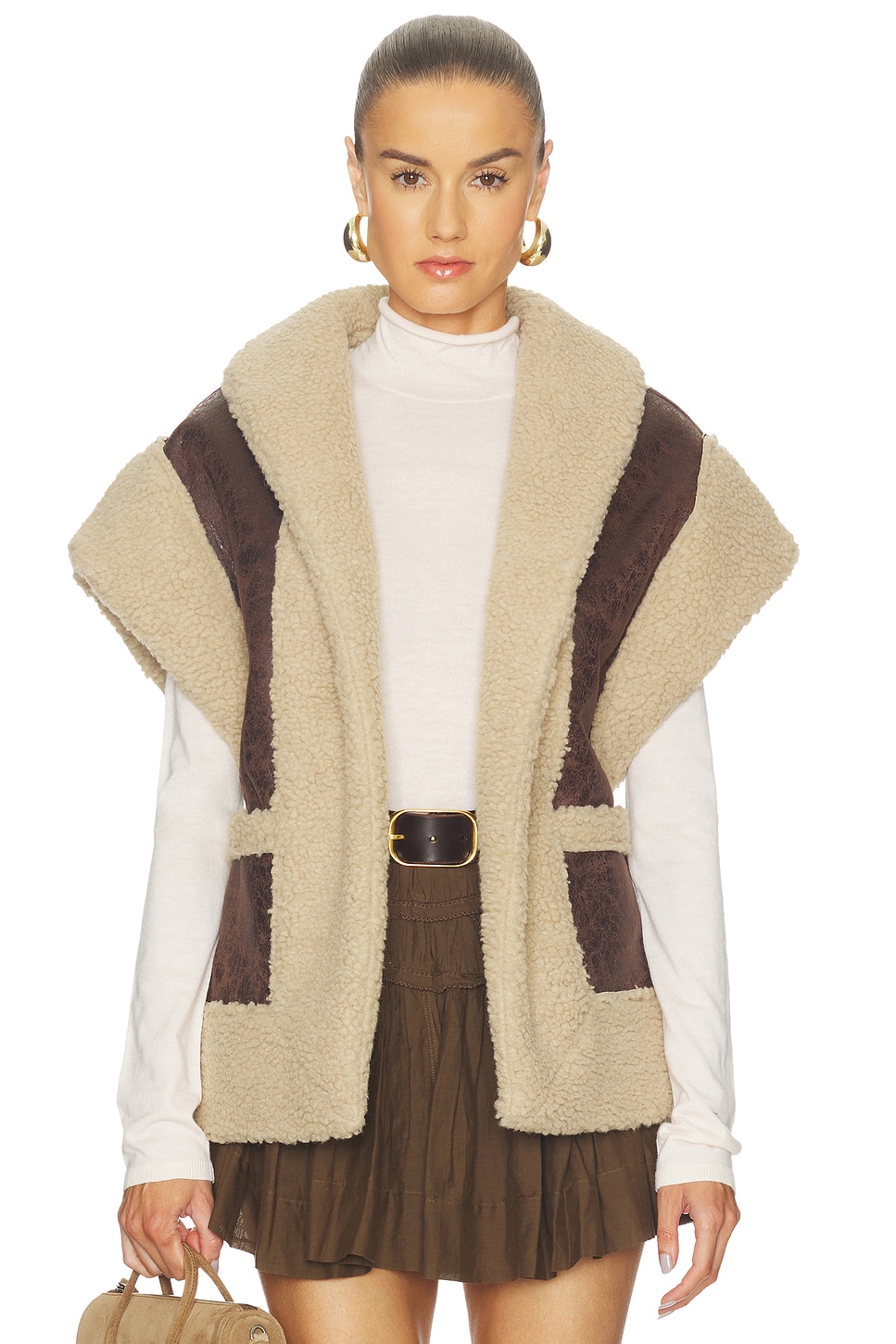 Line & Dot Ace Faux Shearling Vest in Brown | REVOLVE