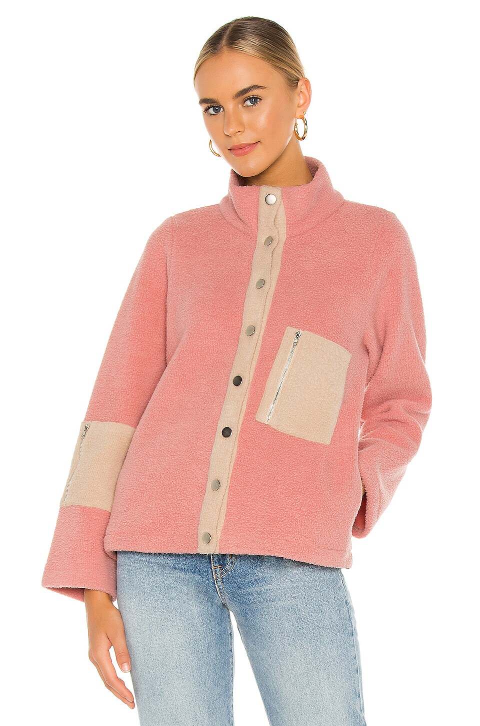 Line & Dot Callie Contrast Fleece Jacket in Pink & Beige