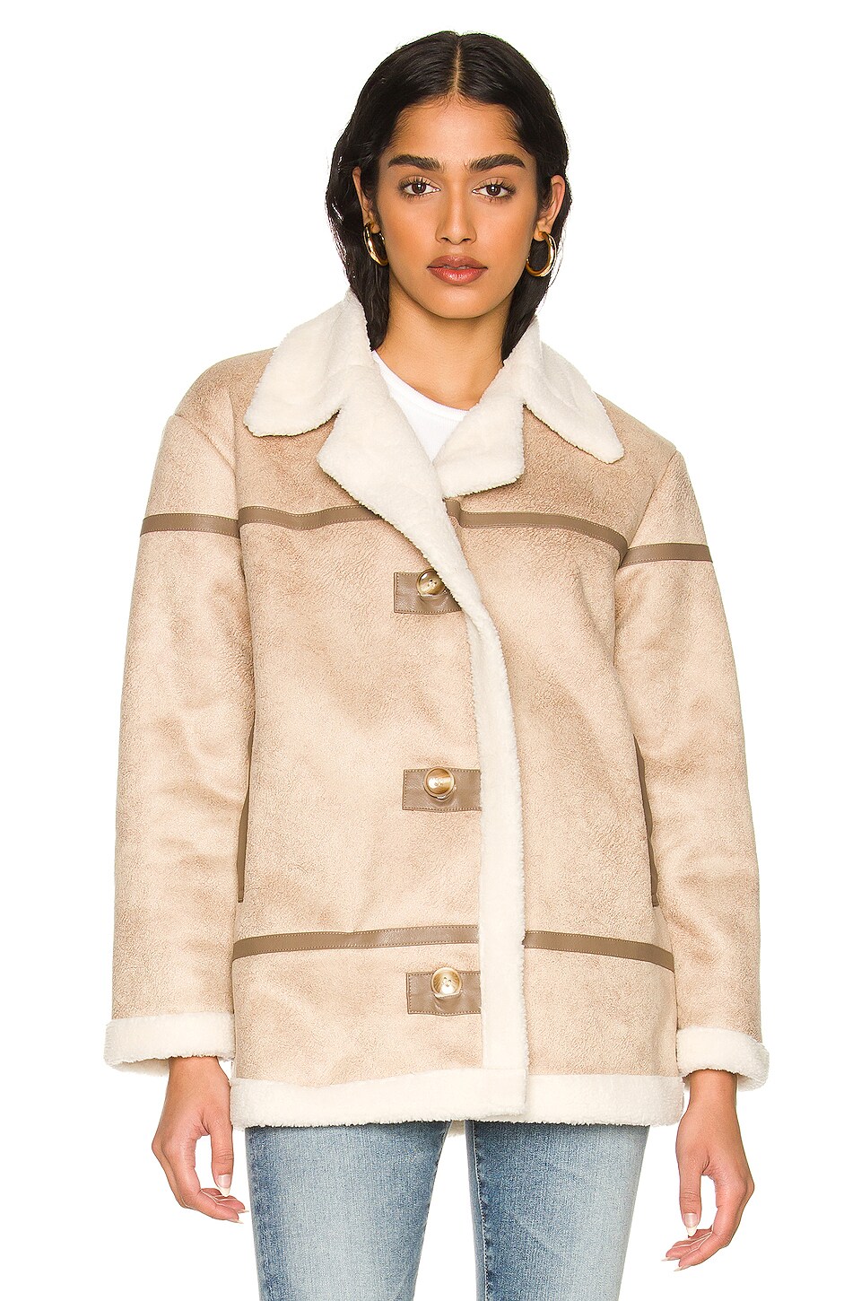 Line & Dot Kinsley Faux Shearling Coat in Taupe
