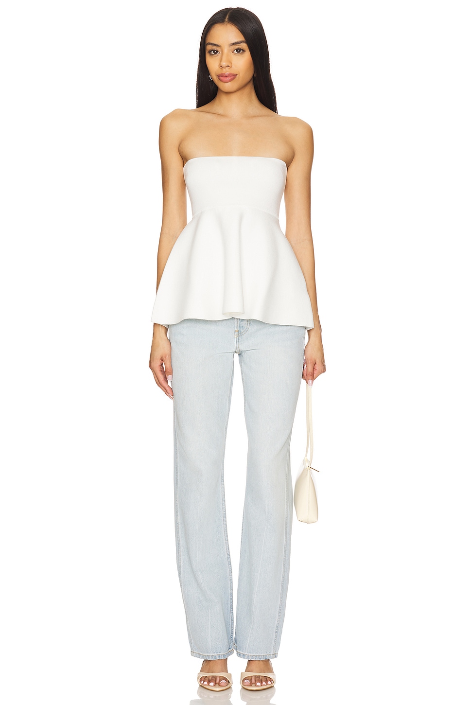 Line & Dot Isadore Knit Sweater Peplum Top in Ivory | REVOLVE