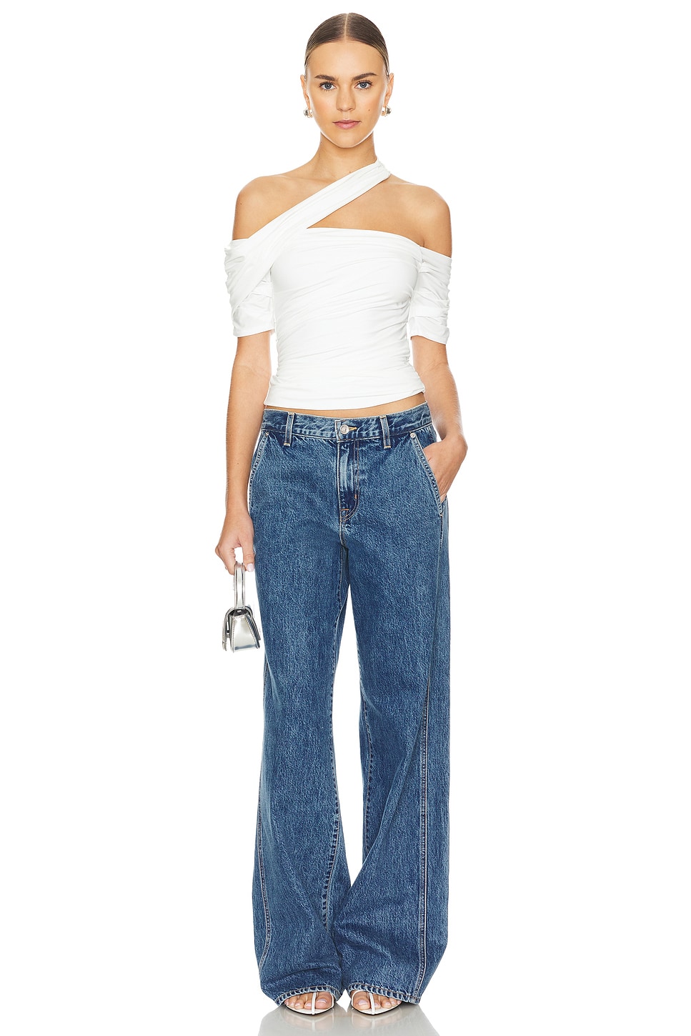 LEJE Ruched Asymmetric Top in White | REVOLVE
