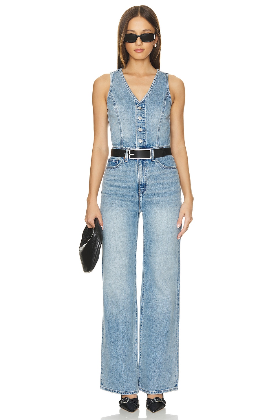 Denim Vest Wideleg Jumpsuit - Thumbnail 4