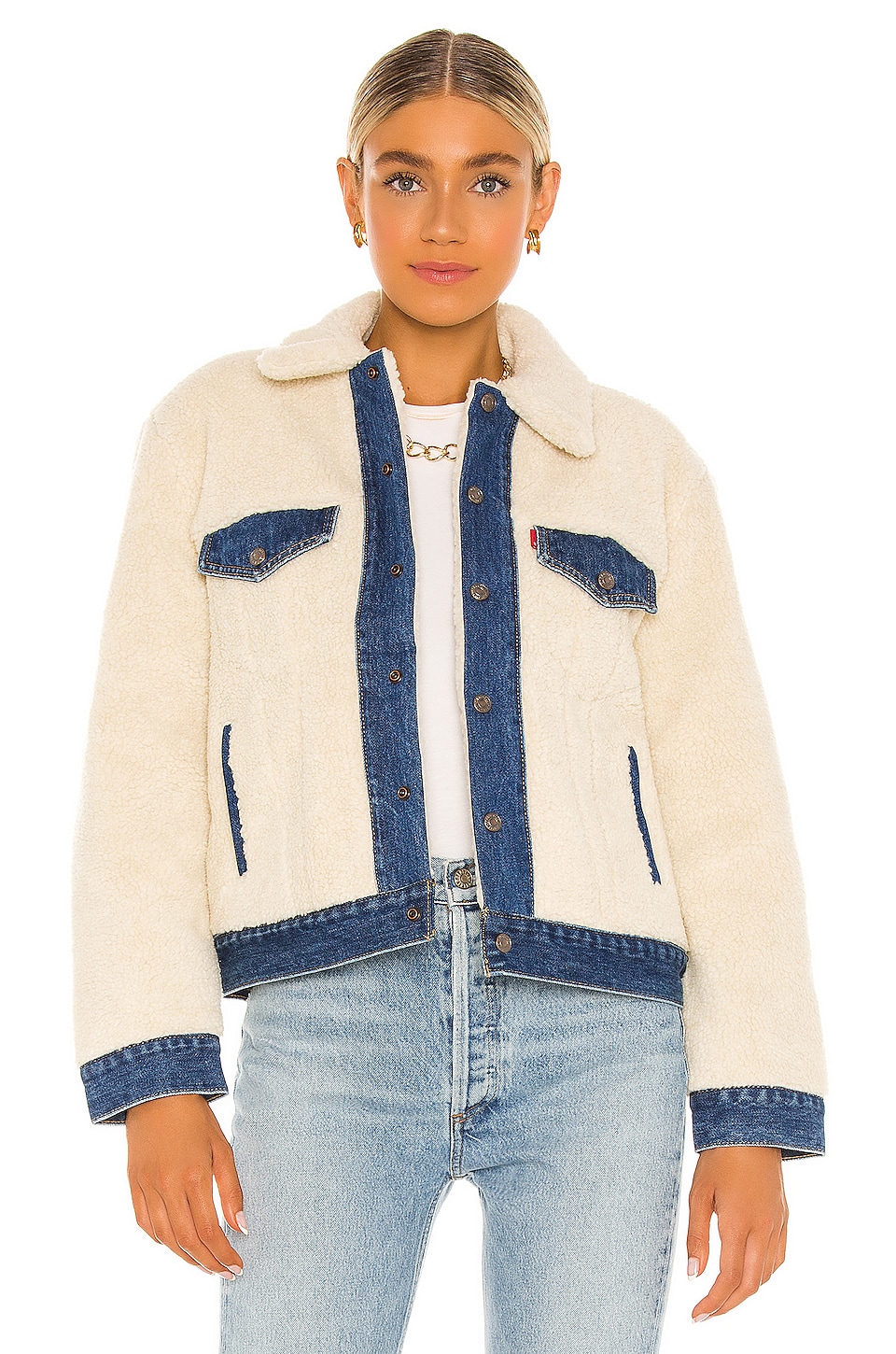 LEVI'S Ex Bf Pieced Sherpa Trucker Jacket Counting Sheep