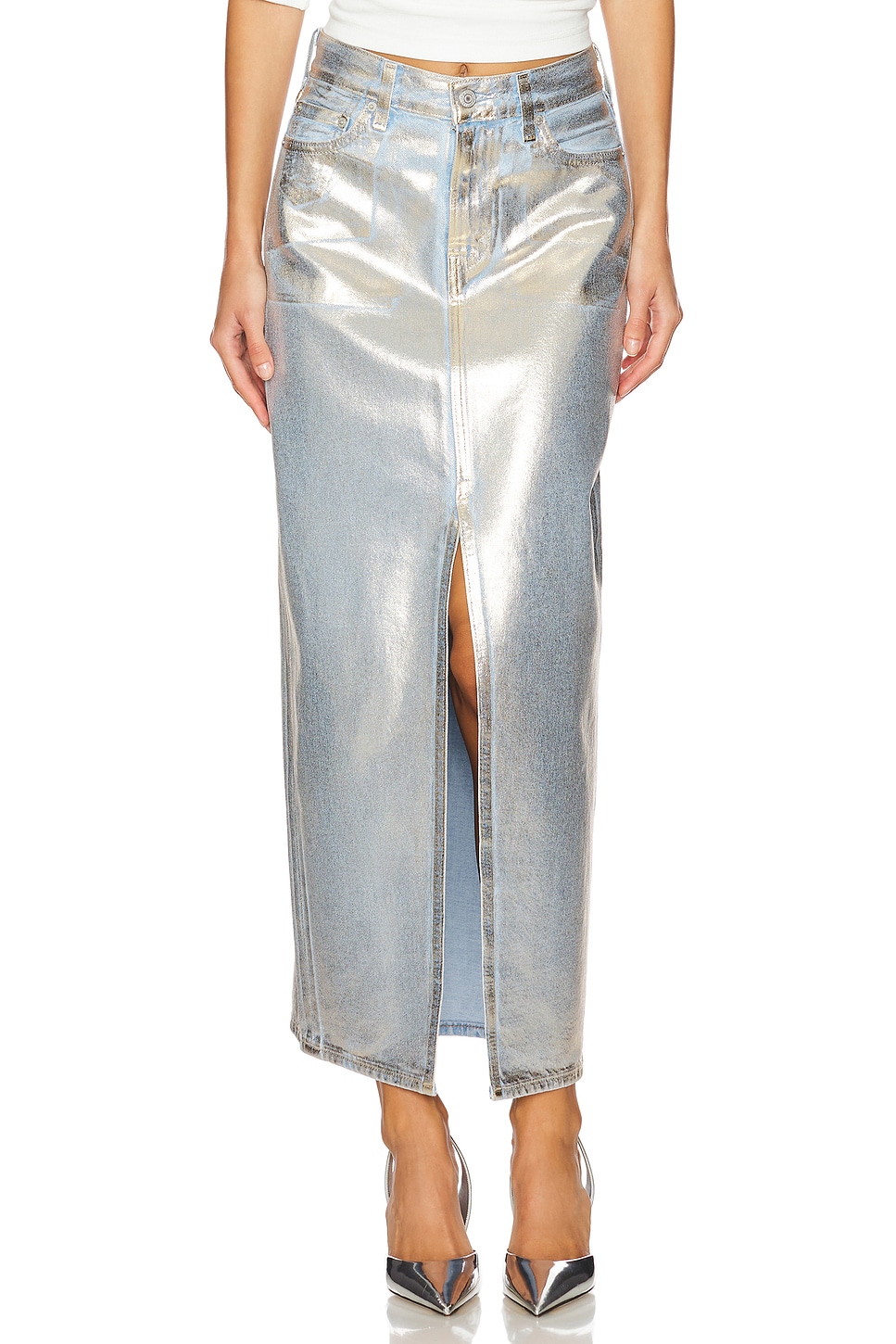 【GRAILZ】ILLUSION DENIM SKIRT Levi's Denim Paneled Midi Skirt – La Garçonne