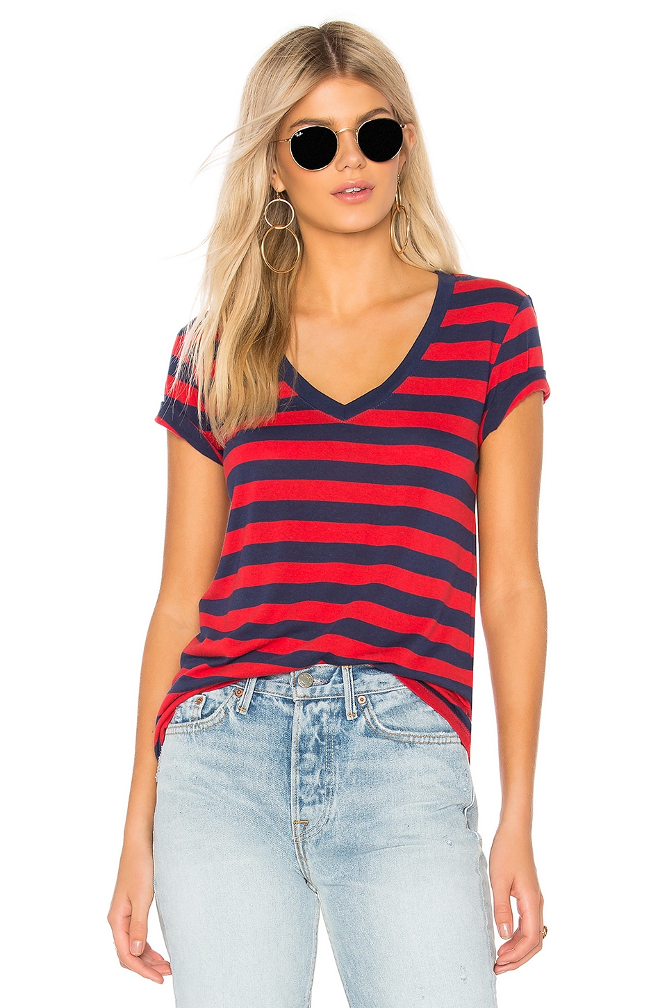 LEVI'S Essential V Neck Tee in Blue & Red | REVOLVE