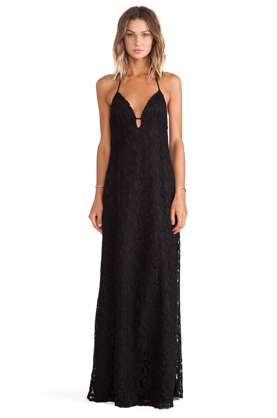 VTG Black Lace Bodice Maxi Slip Dress