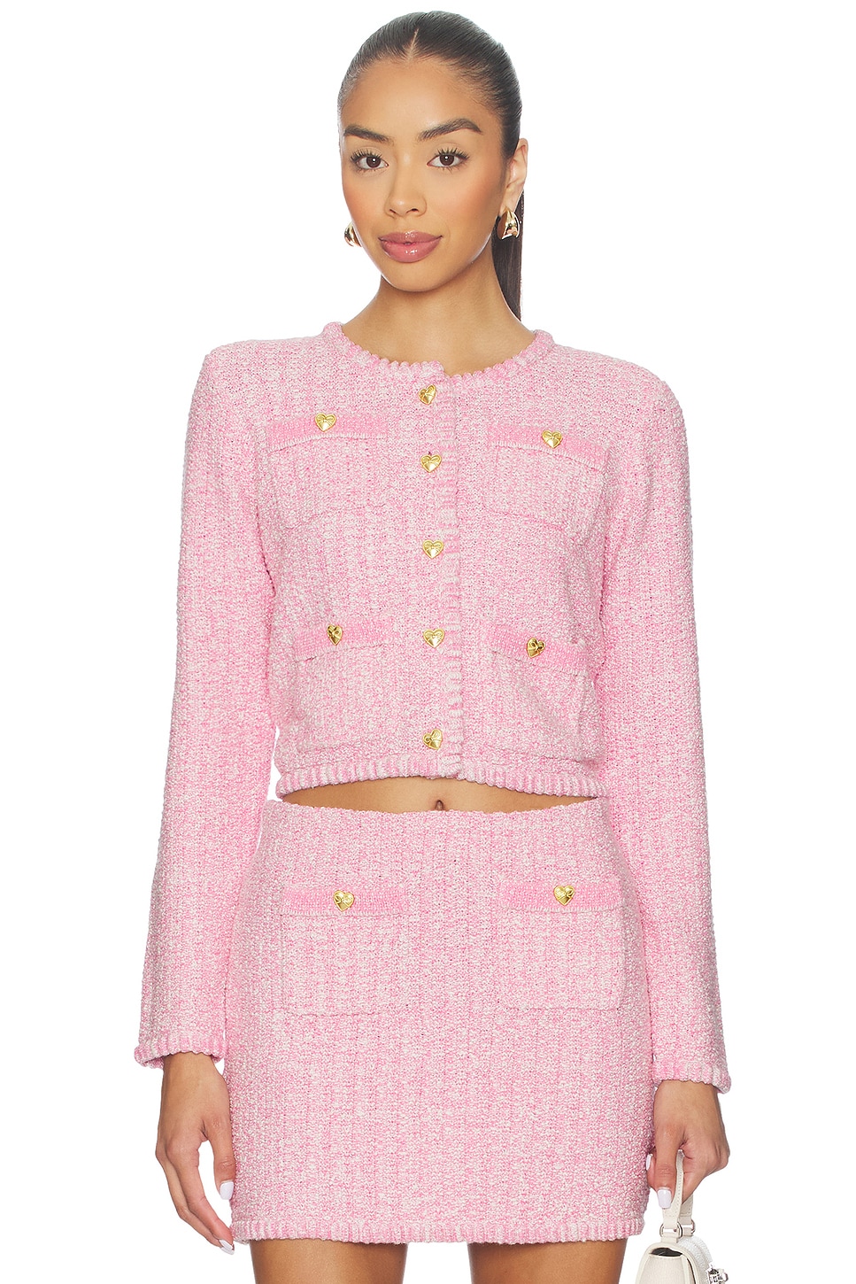 LoveShackFancy Delcie Cardigan in Candy Pink Melange | REVOLVE