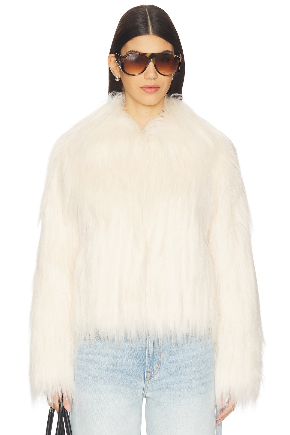LoveShackFancy Fallon Faux Fur Jacket in Ivory | REVOLVE