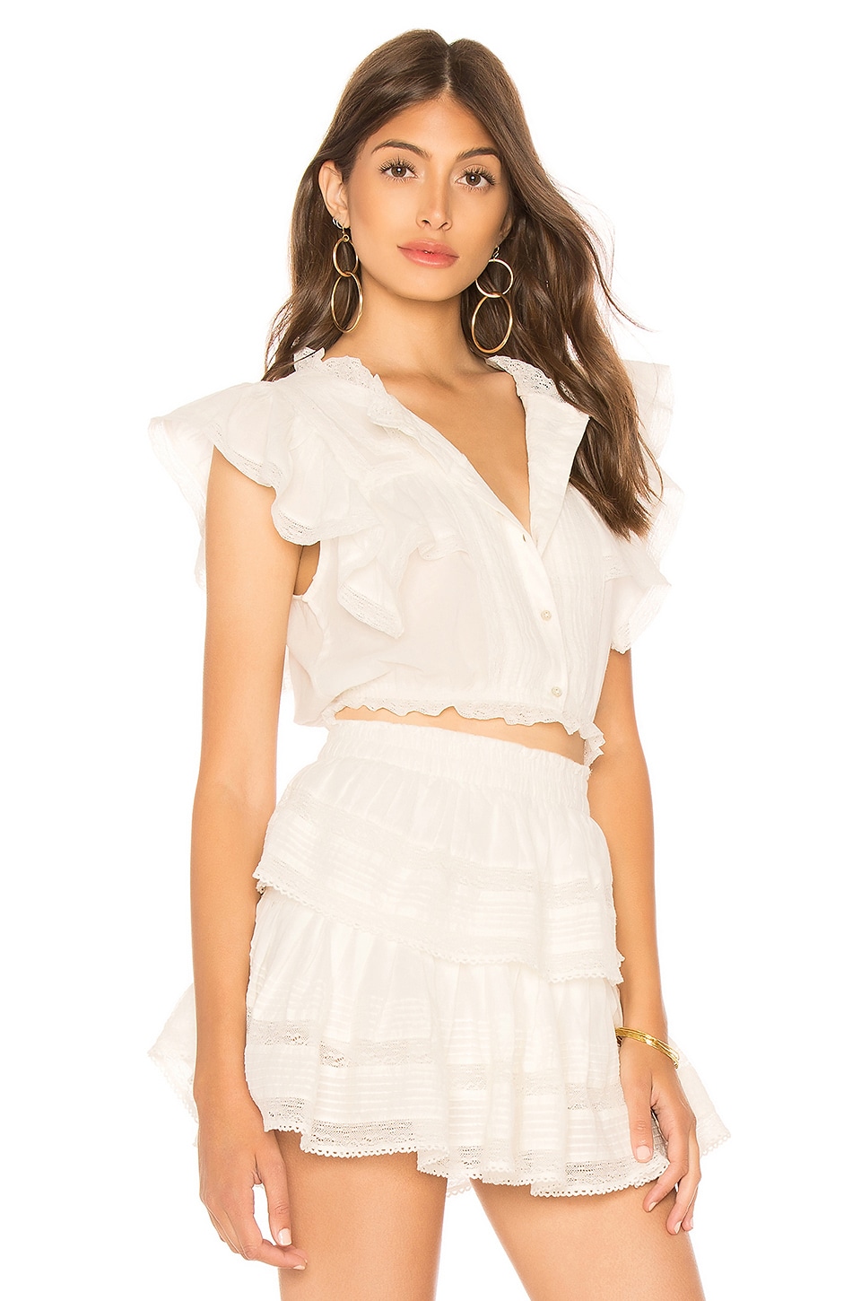 LoveShackFancy Nora Top in Antique White