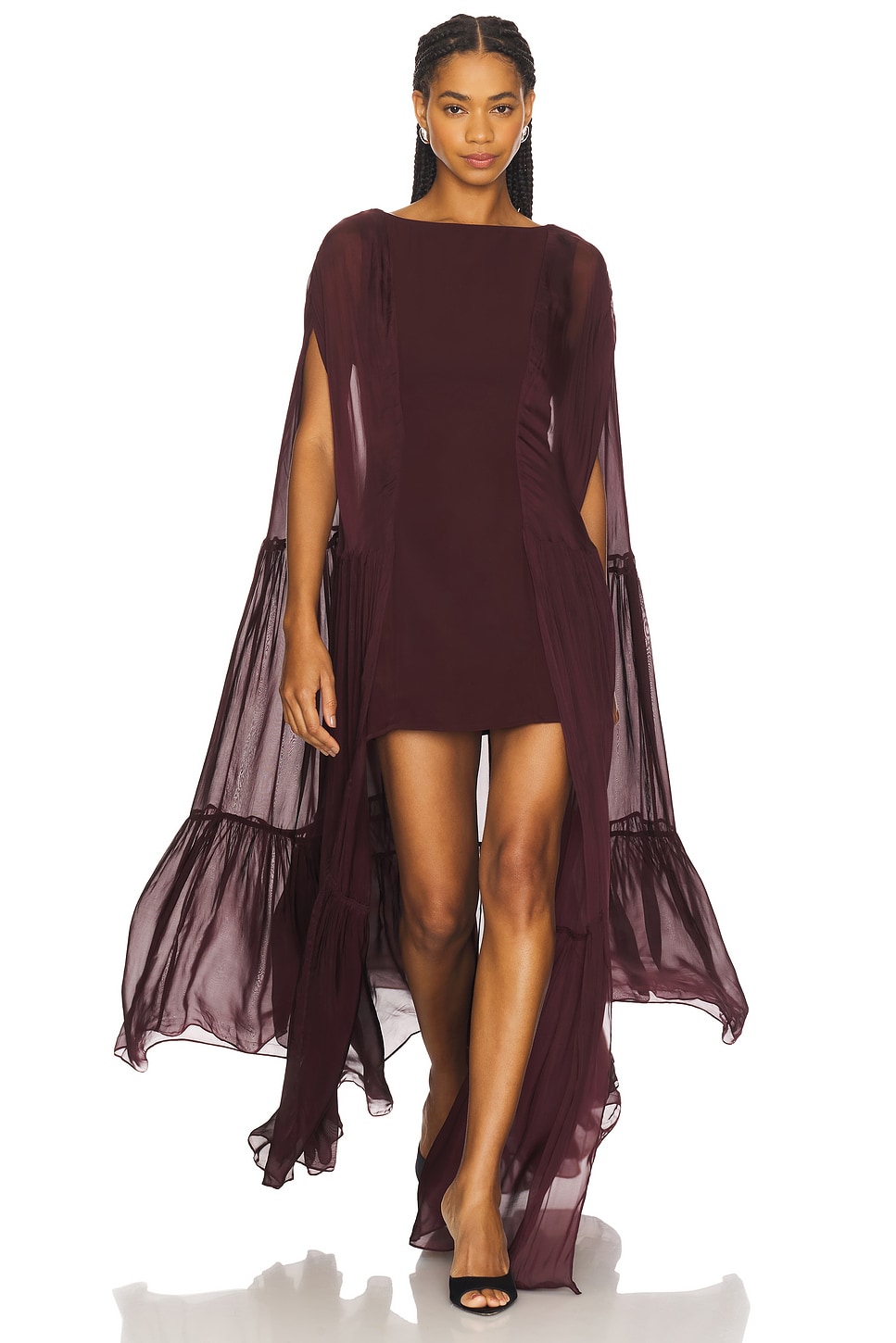 LA FUORI Coralia Gathered Cape Dress in Bordeaux | REVOLVE LA FUORI Coralia Gathered Cape Dress in Bordeaux | REVOLVE