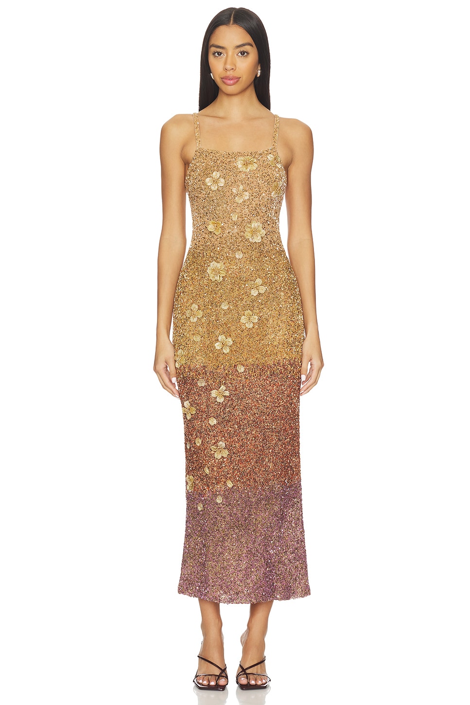 slim fit dress slacks BRIANNA Embellished Feather Mini Dress In Gold and Black Ombre main image 1