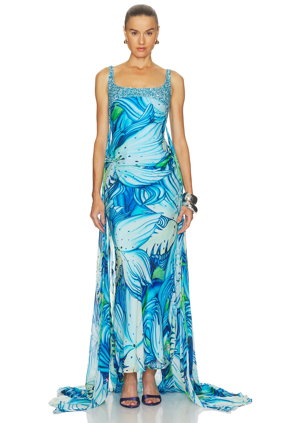 maxi dress with trail Off White Plunge Deep Slit Maxi Dress with Trail iwearmystyle