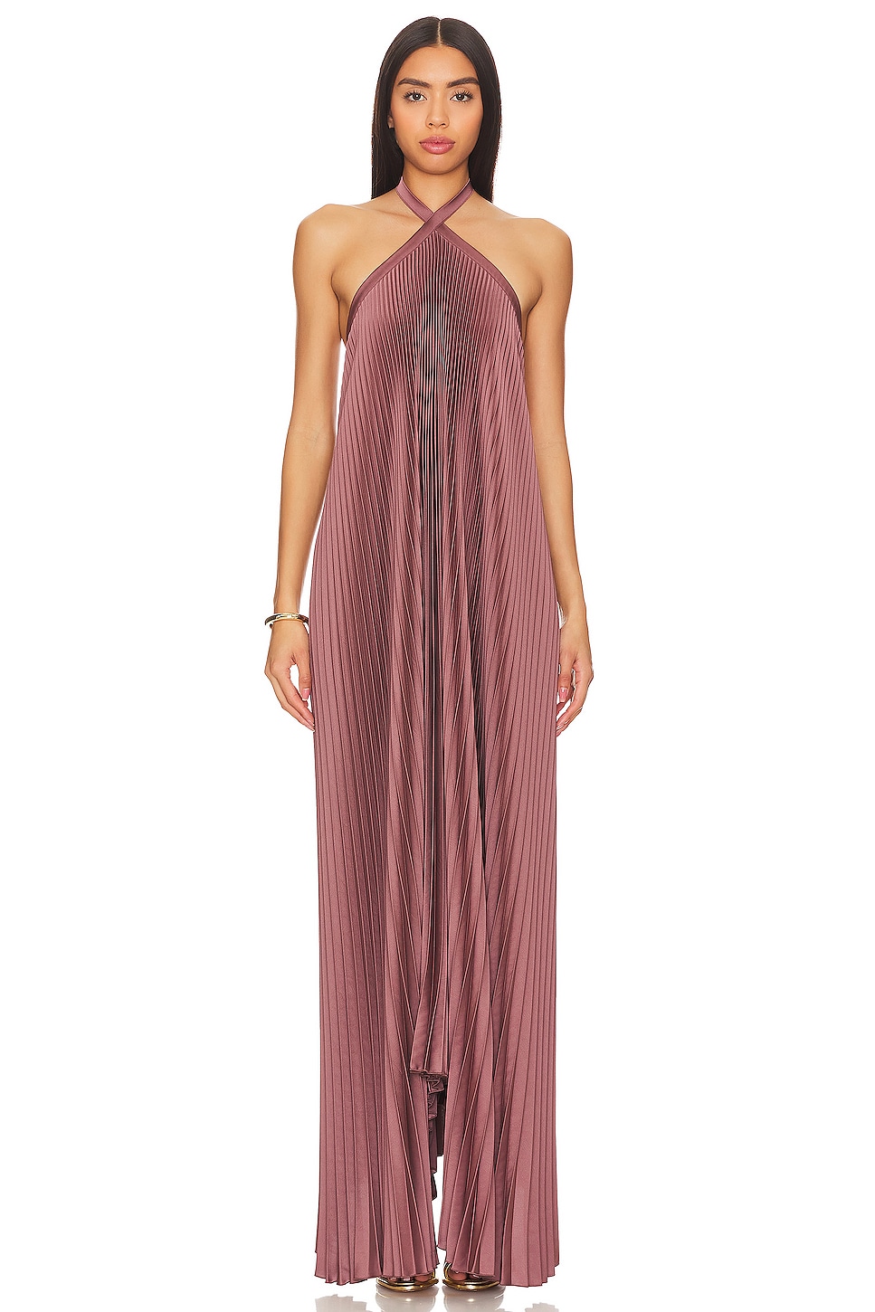 l'idee dress Blue gown A silhouette that will stand the test of time L'IDE Pleated Ruffled Empire Dress