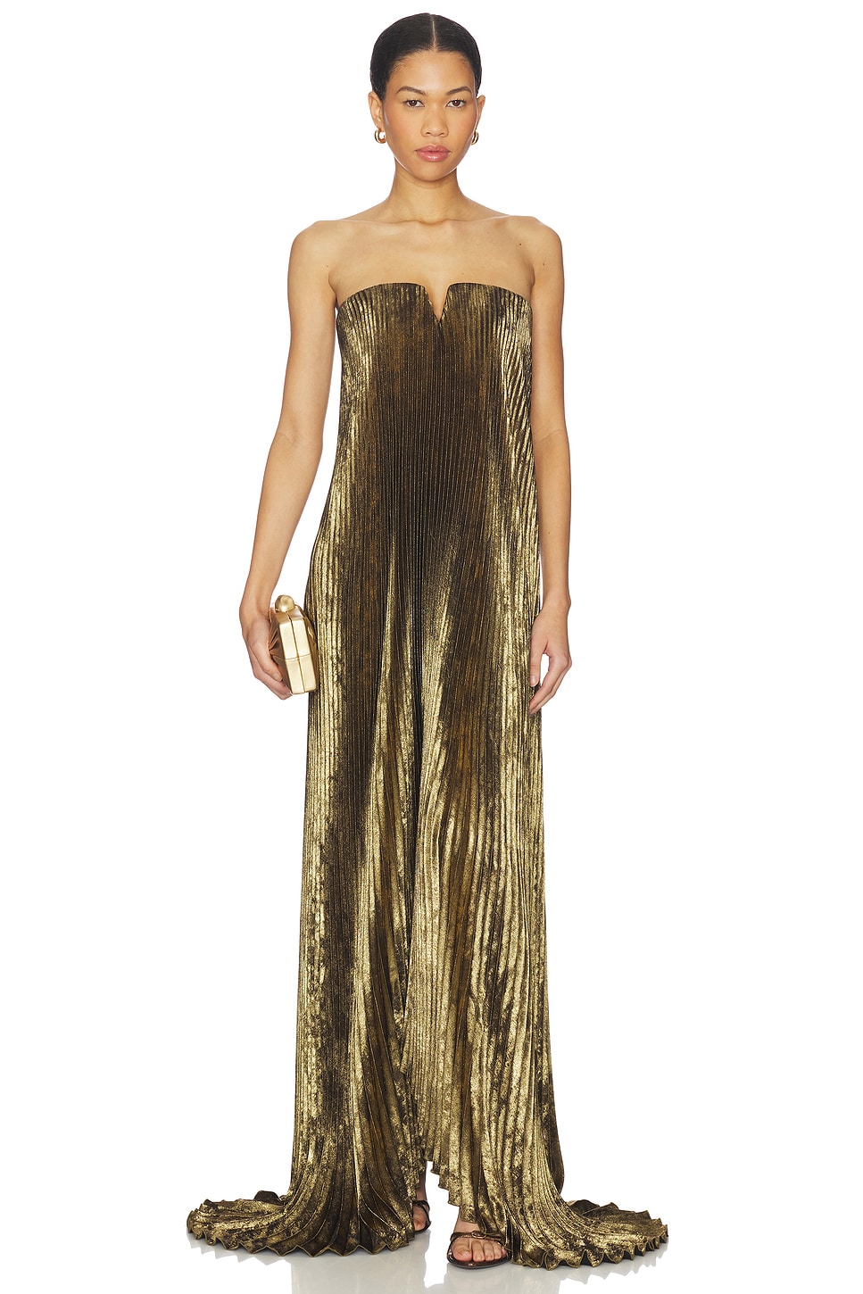 L'IDEE Black Tie Gown in Gold Foil | REVOLVE
