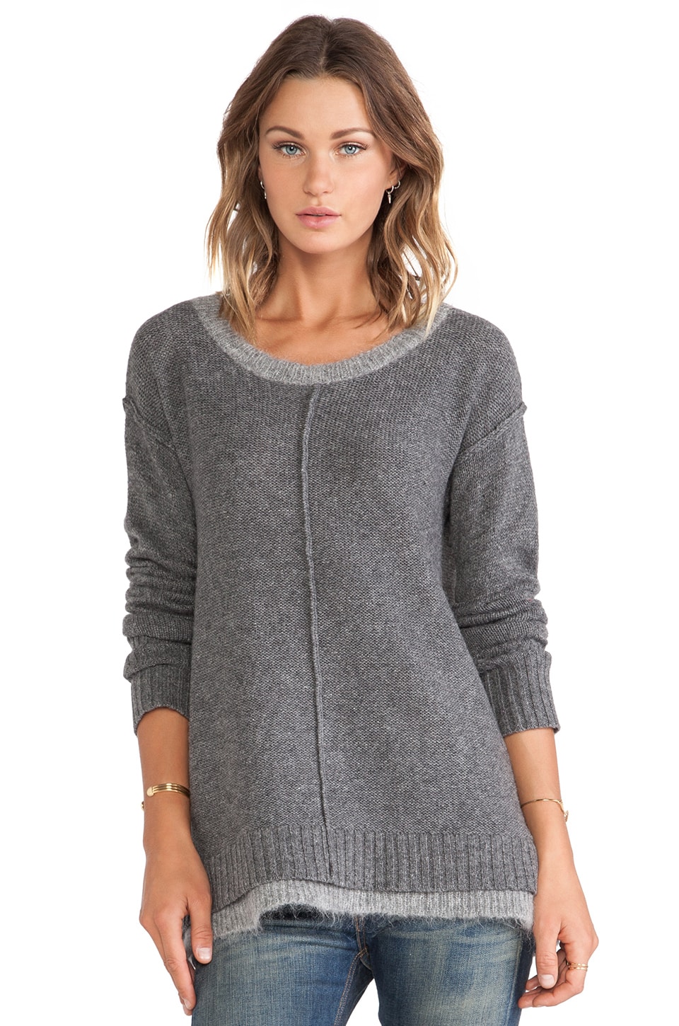 Linear B. Nova Boxy Sweater with Contrast Neck & Hem in Heather Grey ...