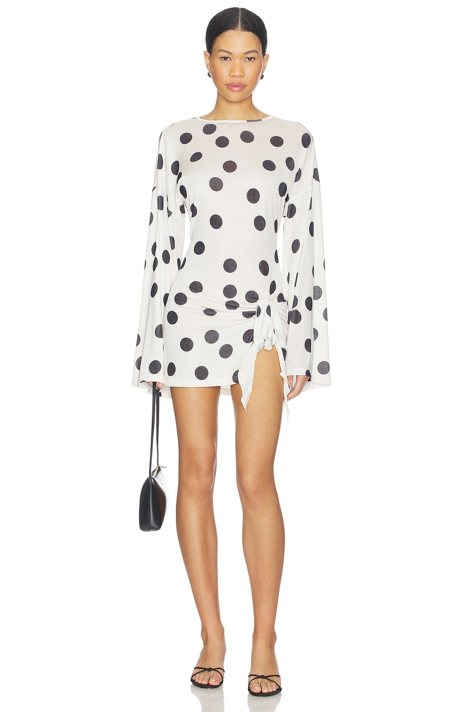 mini pink dress long sleeve Women's Bohemian Mauve Pink Dot Print Mini Dress