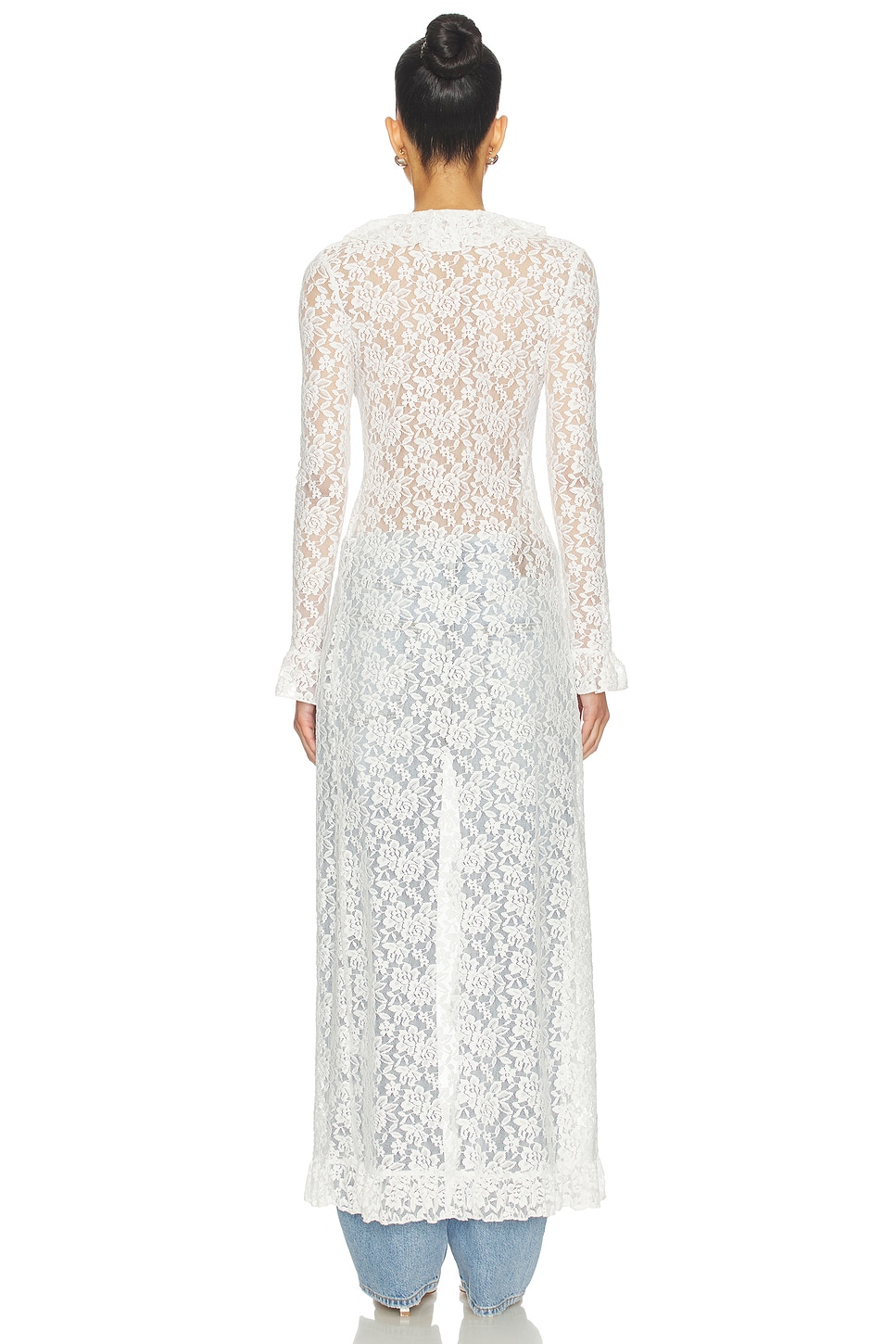 ruffled lace dress Printed Ruffled Lace Maxi Dress YELLOW / M