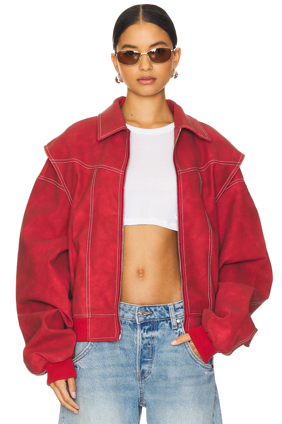 ジャケット・アウター SHORT BOMBER JACKET WITH DRAPED BACK BOW LIONESS Vista Bomber Jacket in Crimson | REVOLVE