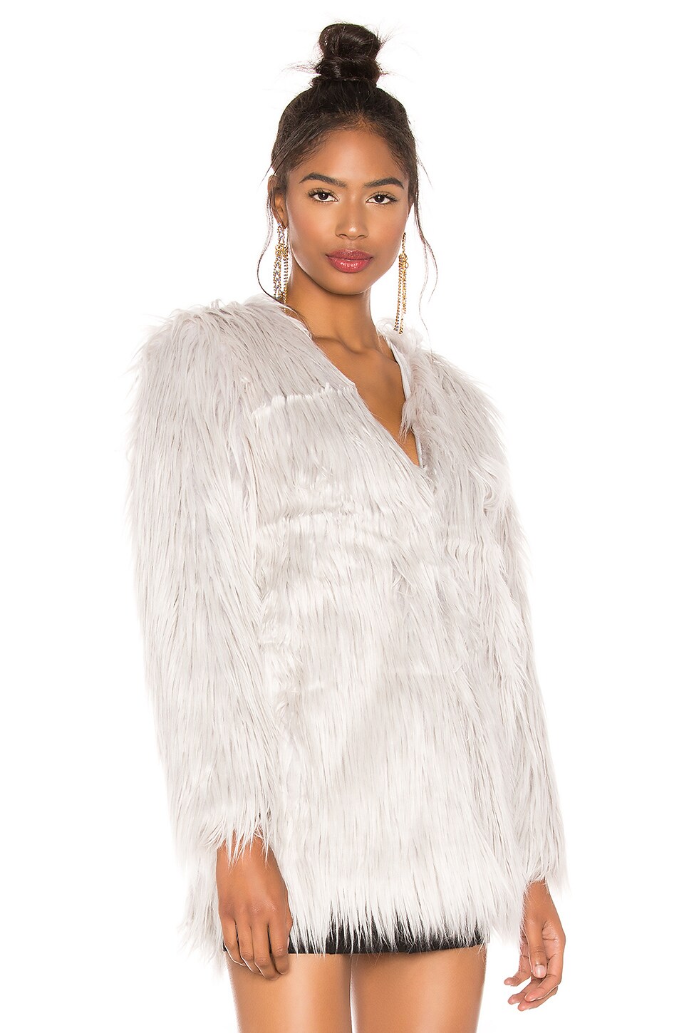 LIONESS Portofino Faux Fur Coat in Grey