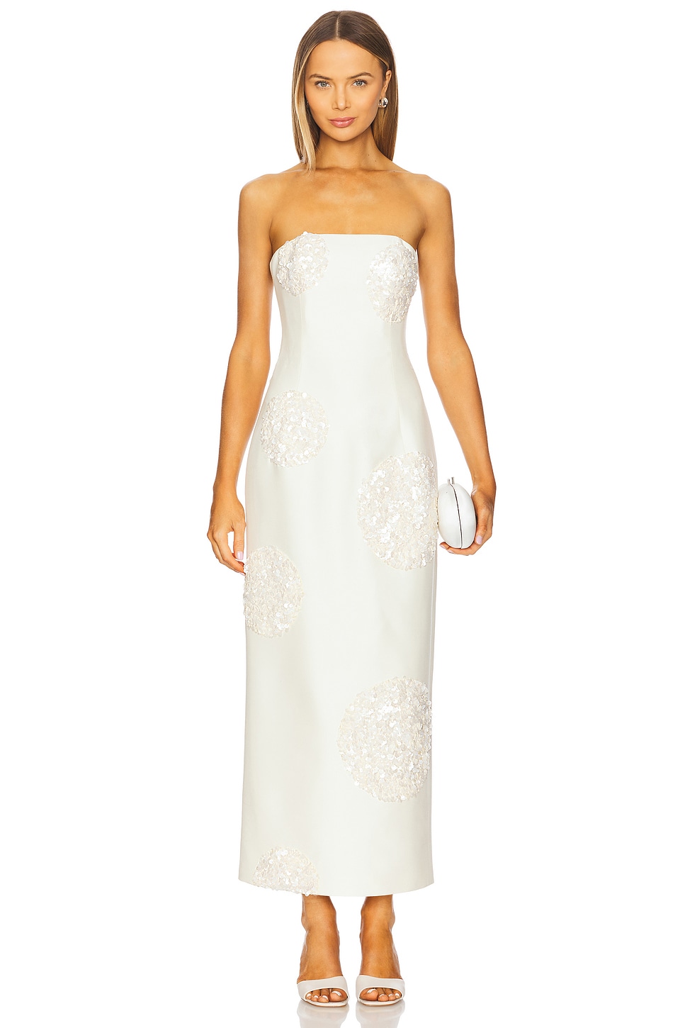 LEO LIN Rayna Embellished Bustier Maxi Dress in Cream | REVOLVE