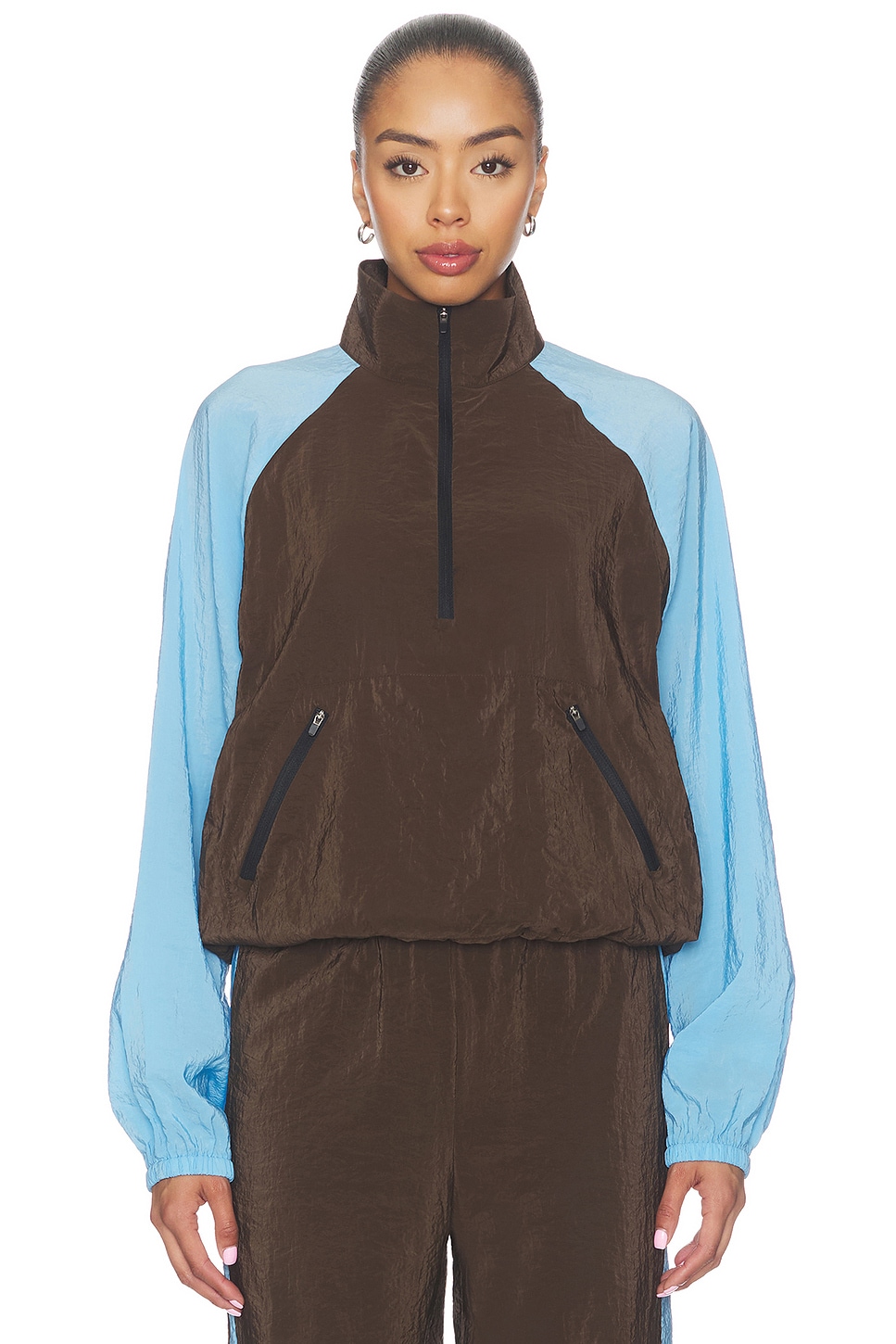 La Ligne Half Zip Windbreaker in Chocolate & Cerulean | REVOLVE