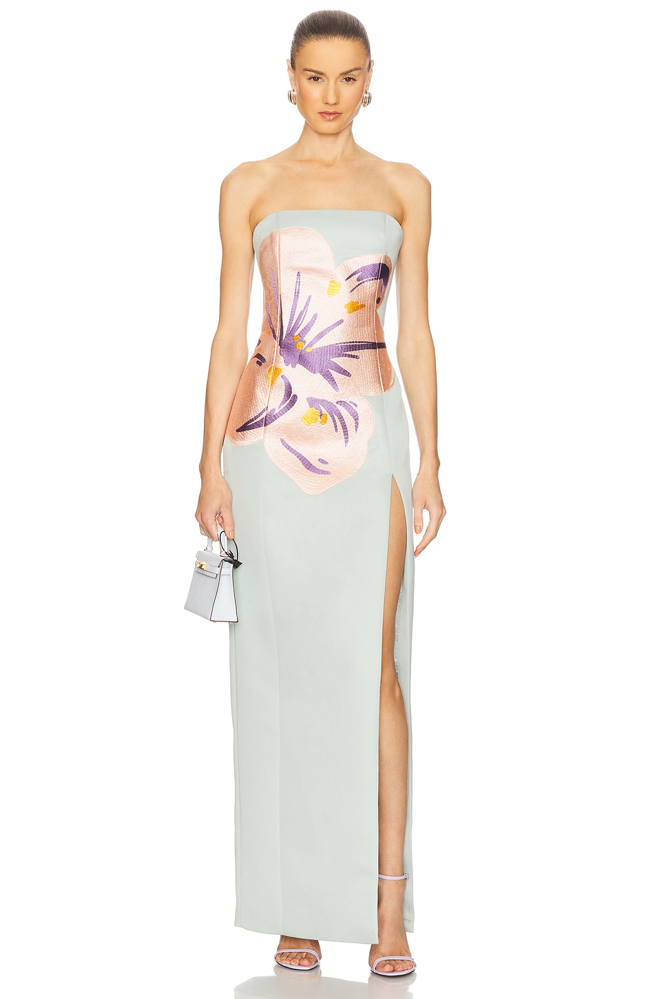 LEO LIN Clemence Maxi Dress in Hibiscus in Hibiscus In Pistachio