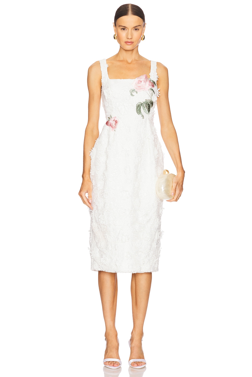 LEO LIN Larissa Embroidered Lace Midi Dress in Snow REVOLVE