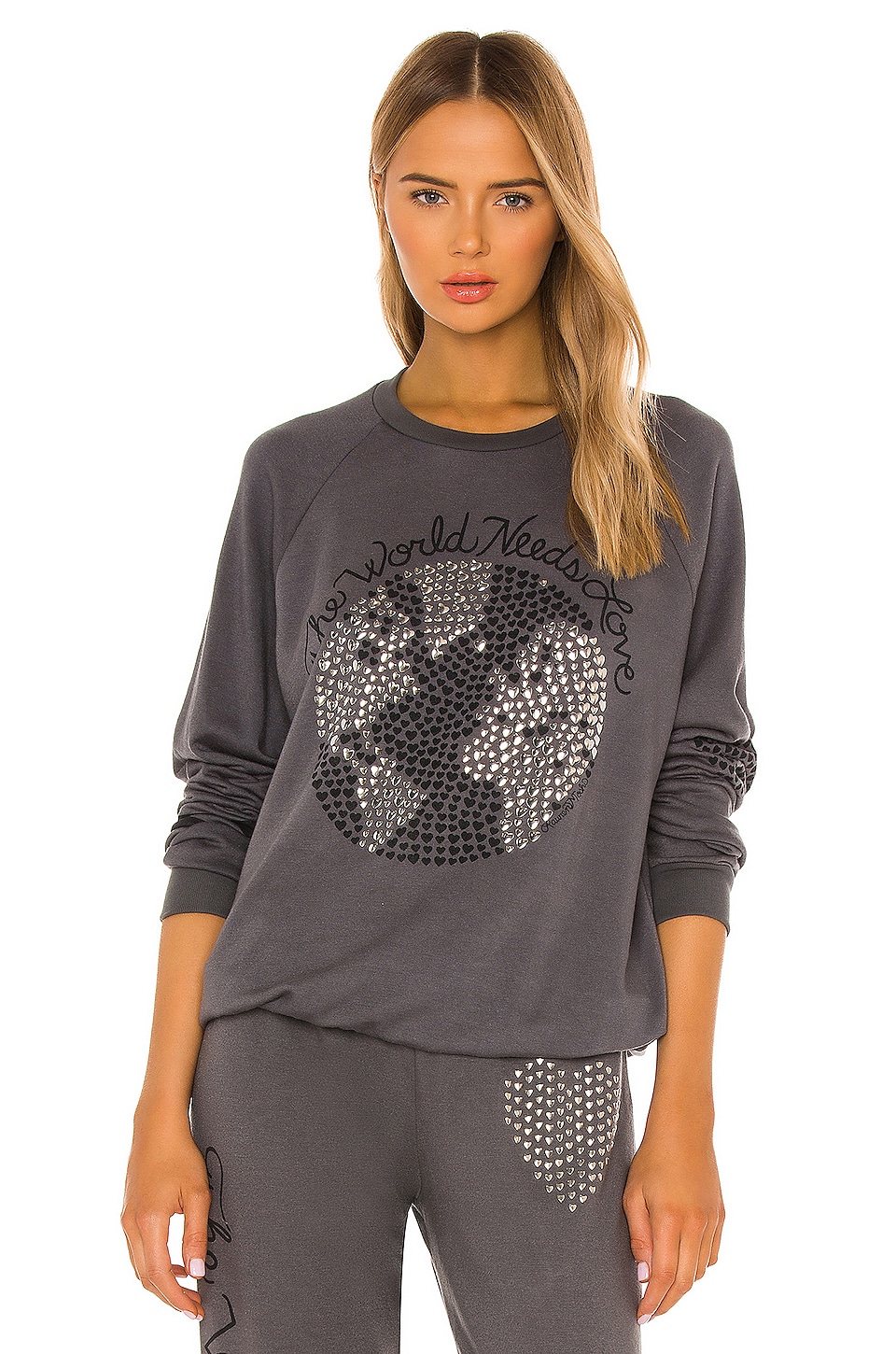 Lauren Moshi Noleta World Needs Love Sweatshirt in Light Onyx | REVOLVE