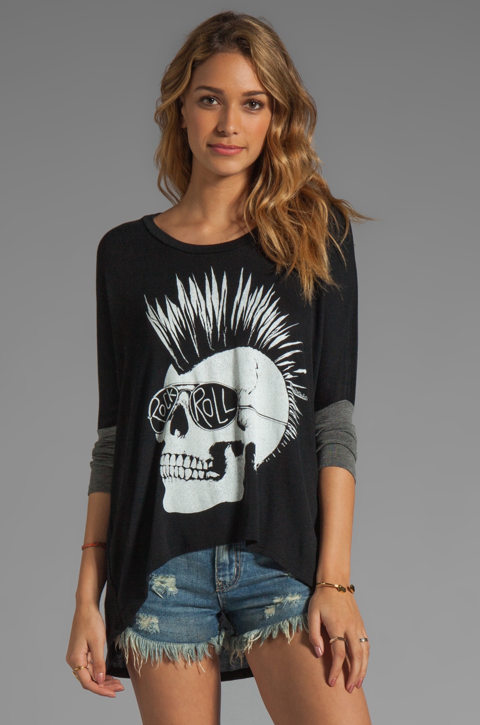 Lauren Moshi Deb Rock Skull Sweater in Black/Heather Grey