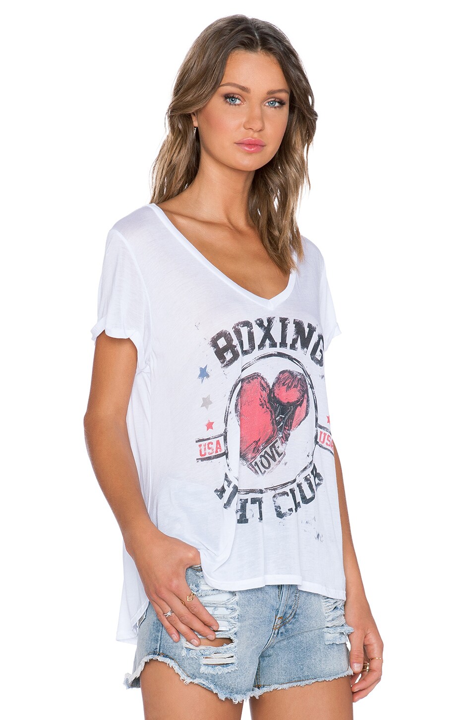 Lauren Moshi Boxing Becca V Neck Tee in White | REVOLVE