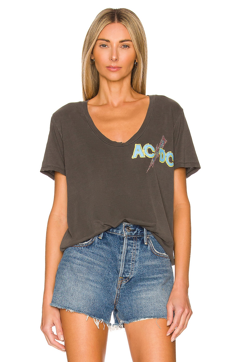 Lauren Moshi Delara Boyfriend V-Neck in Pigment Black